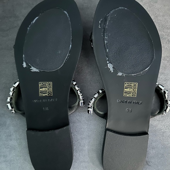 NWOT BADGLEY MISCHKA Loveday Black Leather 💎Crystal 💎 Slide Sandals SZ 9.5 - Picture 5 of 6